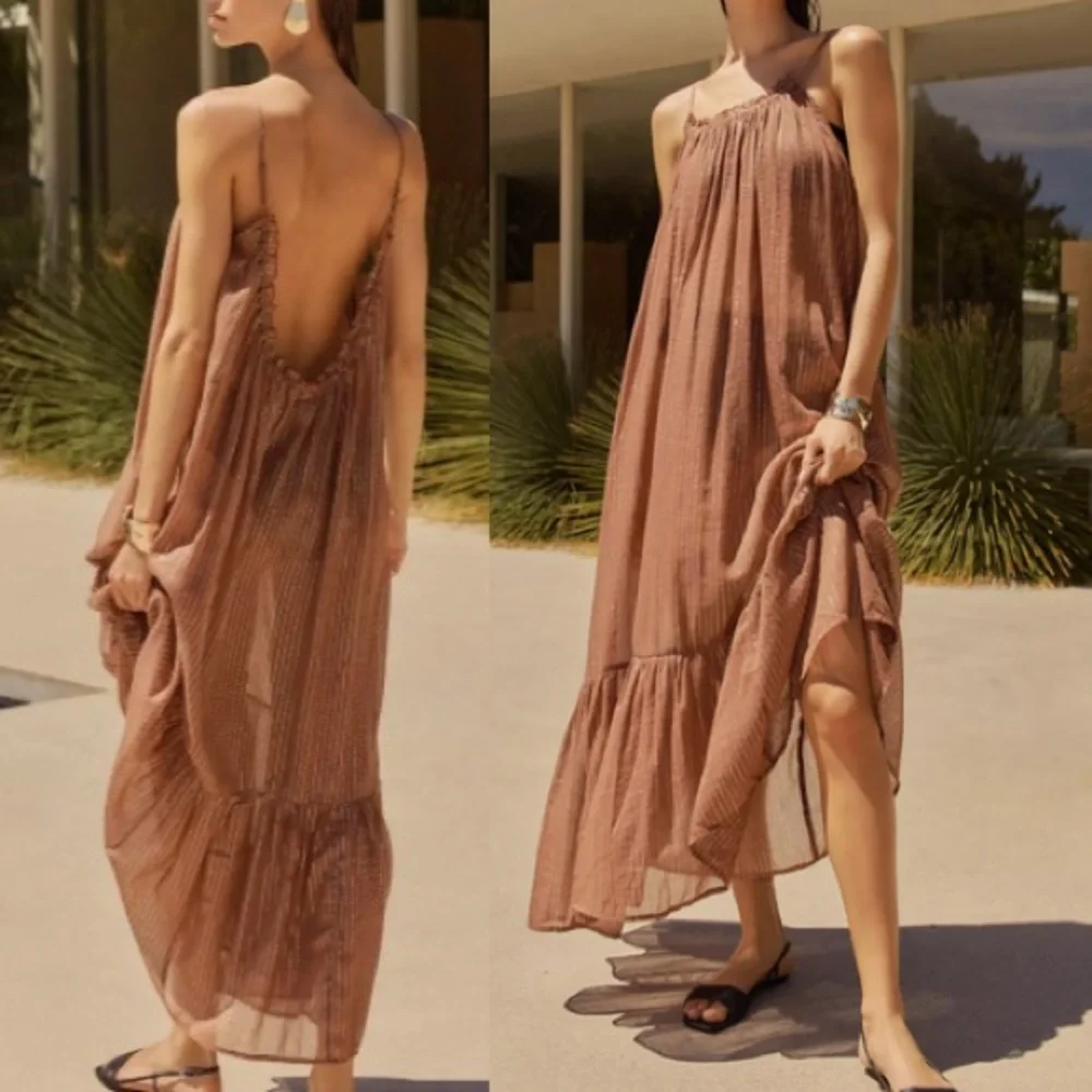 Anthropologie Malika Gauze Dress: Lurex Edition | Breezy Sheer Silhouette NWT - Picture 5 of 7
